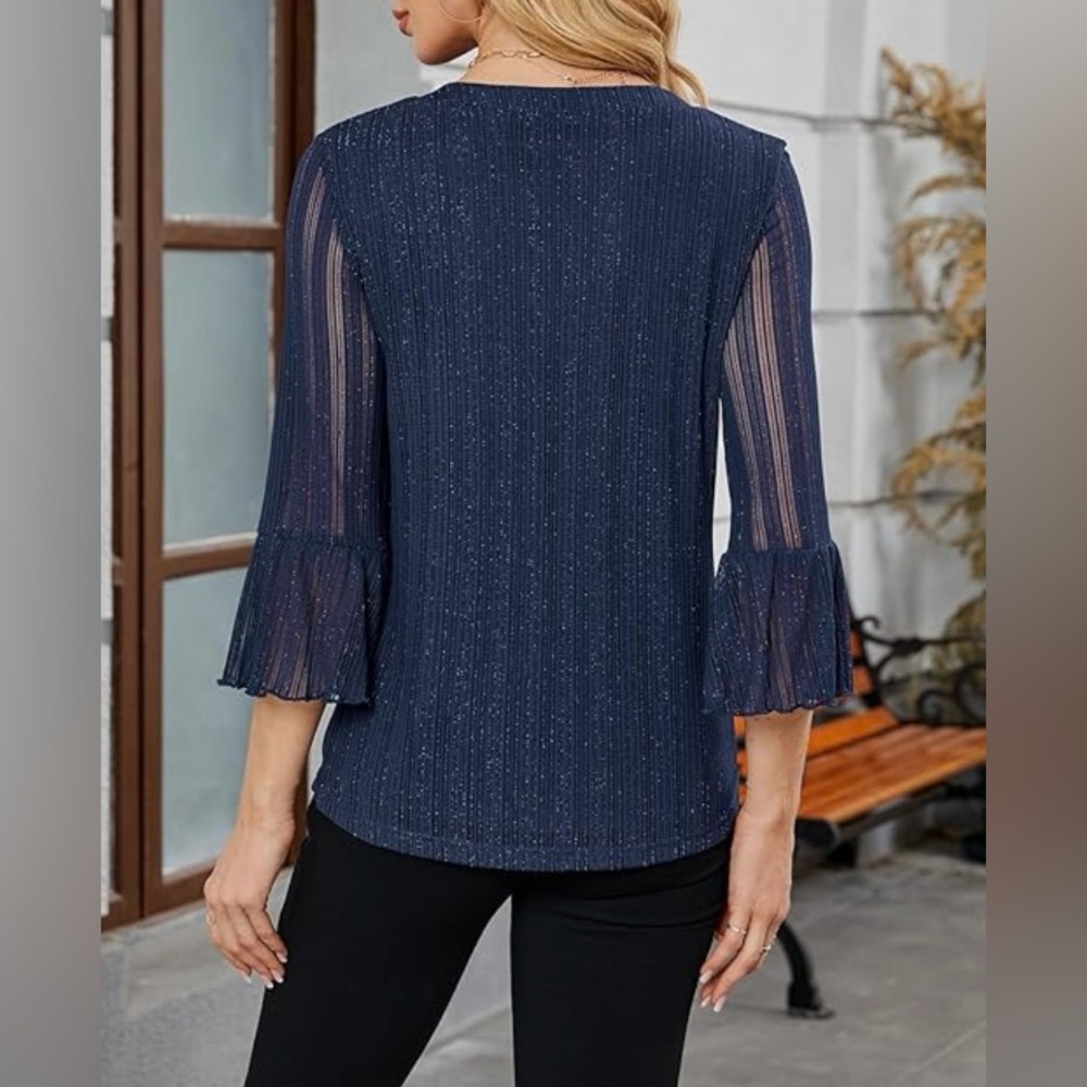 Elegant Navy Blue Women's Top - Picture 2 of 4